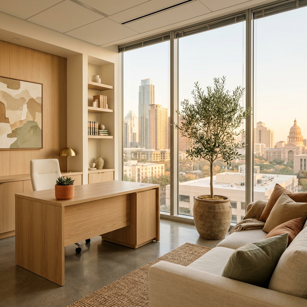 Modern Austin law office with warm natural light